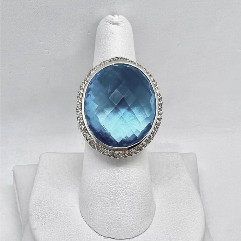 David Yurman Silver Ring with Blue Faceted Gemstone, size 8